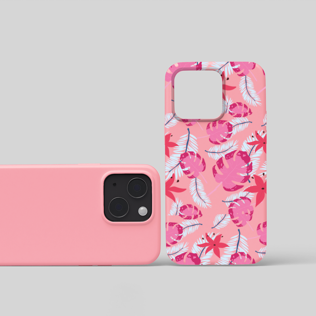 Pink Monstera and Tropical Lily iPhone 15 and Plus Case