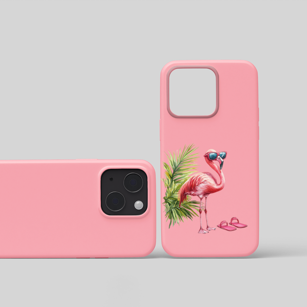 Güneş Gözlüklü Pembe Flamingo iPhone 15 ve Plus Kılıfı