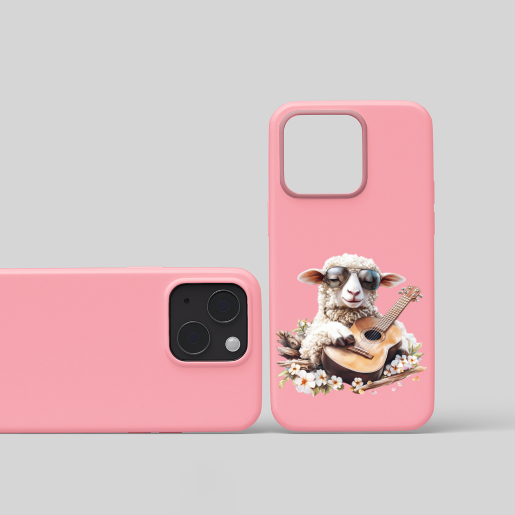 Cool Sheep Playing Ukulele with Flowers iPhone 15 and Plus Case