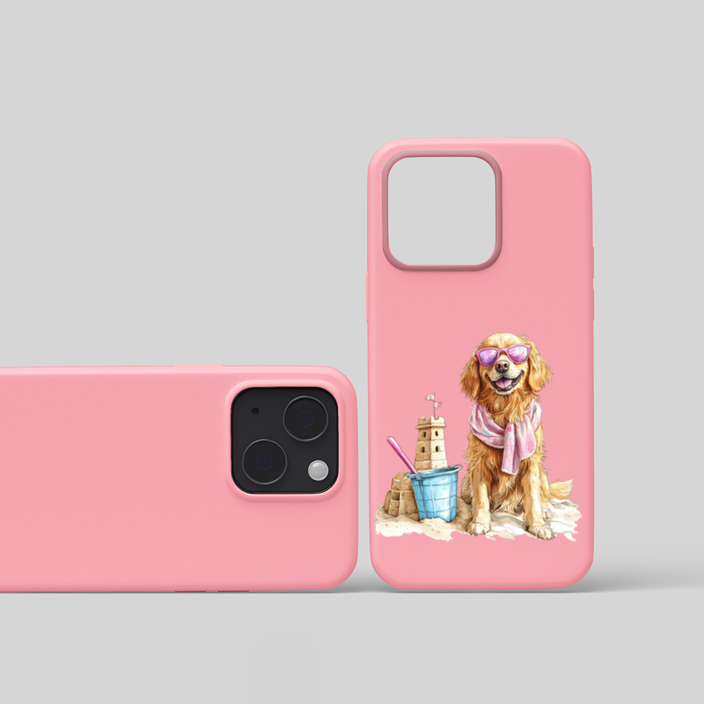 Beach Golden Retriever Pink Sunglasses iPhone 15 and Plus Case