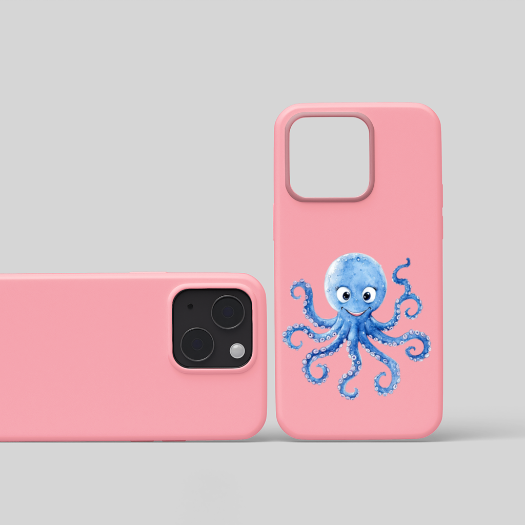 Sevimli Mavi Suluboya Ahtapot iPhone 15 ve Plus Kılıfı