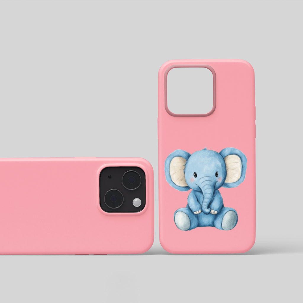 Mavi Suluboya Bebek Fil iPhone 15 ve Plus Kılıfı