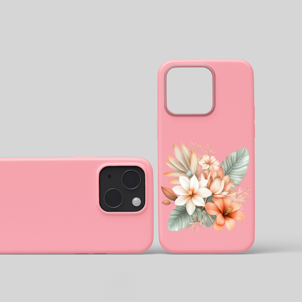 Şeftali Tonlu Tropikal Çiçek Buketi iPhone 15 ve Plus Kılıfı