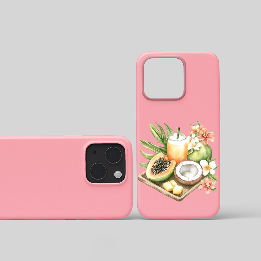 Tropikal Papaya ve Hindistan Cevizi iPhone 15 ve Plus Kılıfı