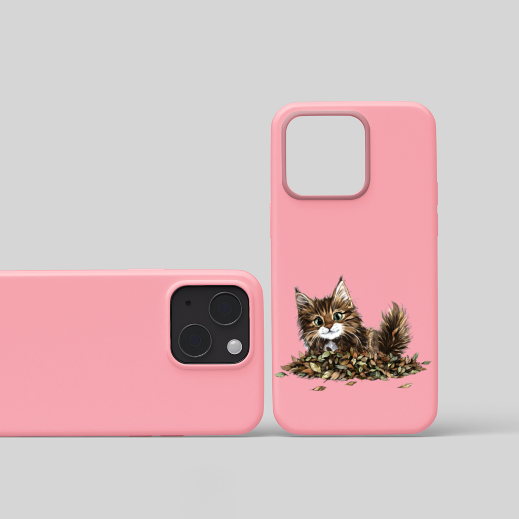 Cute Fluffy Kitten in Autumn Leaves 