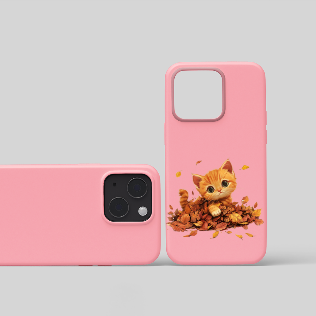 Ginger Kitten in Autumn Leaves iPhone 15 and Plus Case