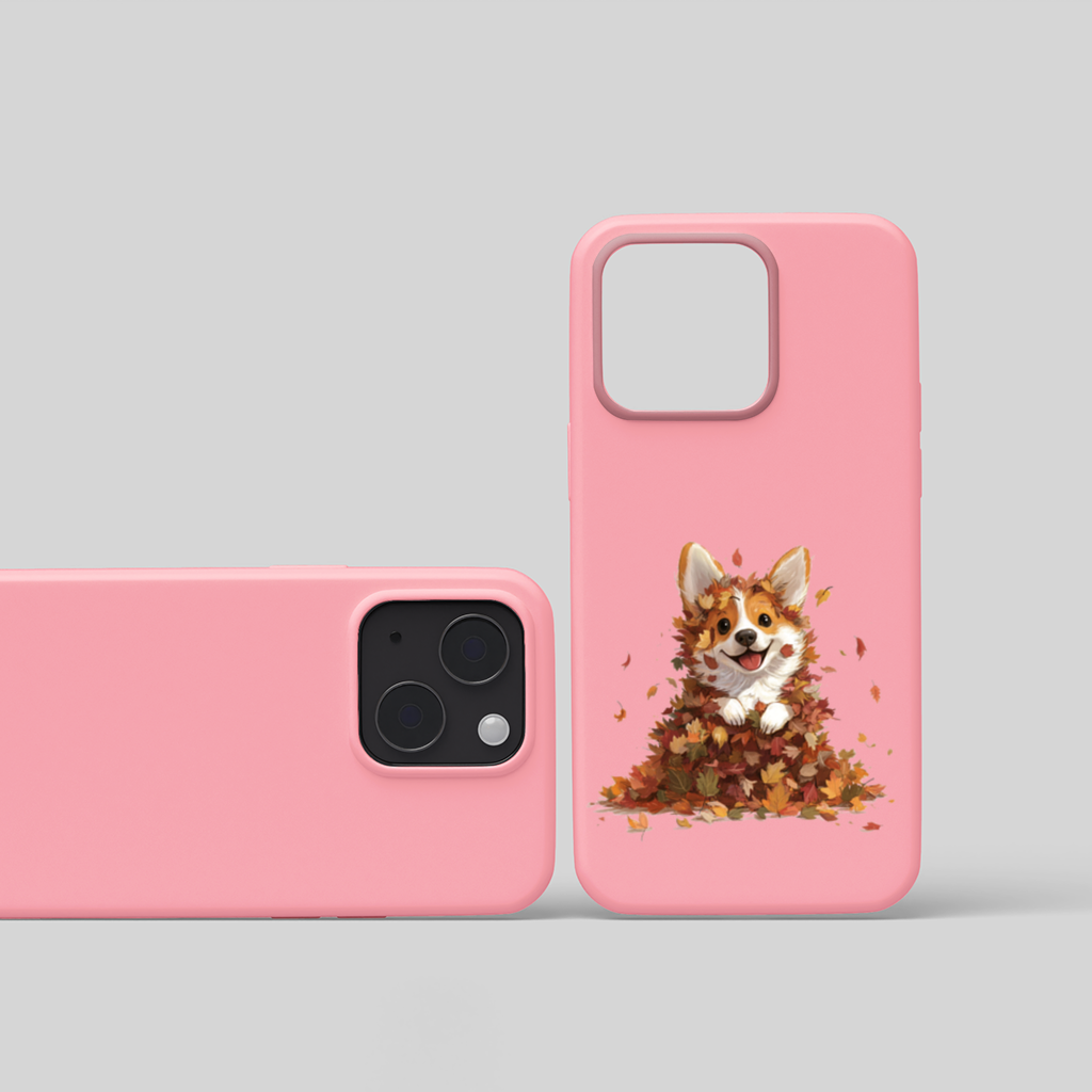 Happy Corgi Puppy in Fall Leaves 