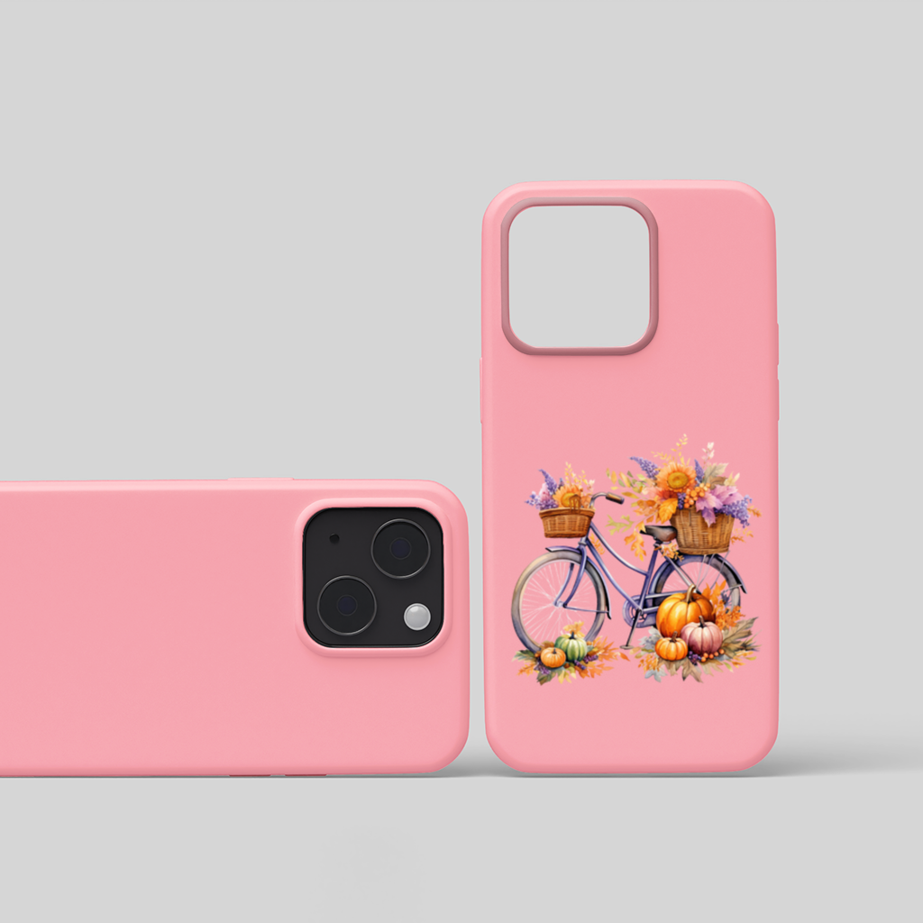 Lavender Autumn Bicycle with Pumpkins iPhone 15 Plus Case