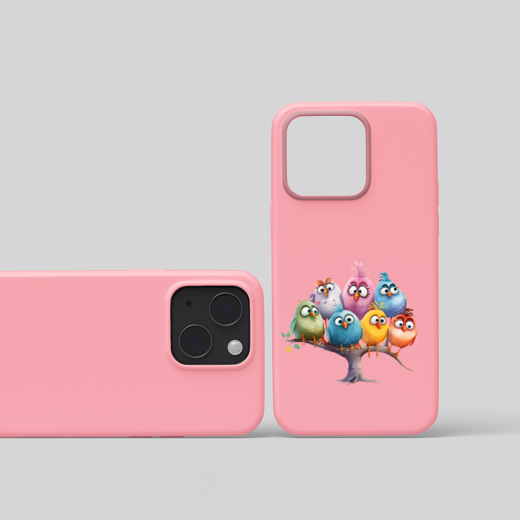 Whimsical Colorful Birds on Branch 