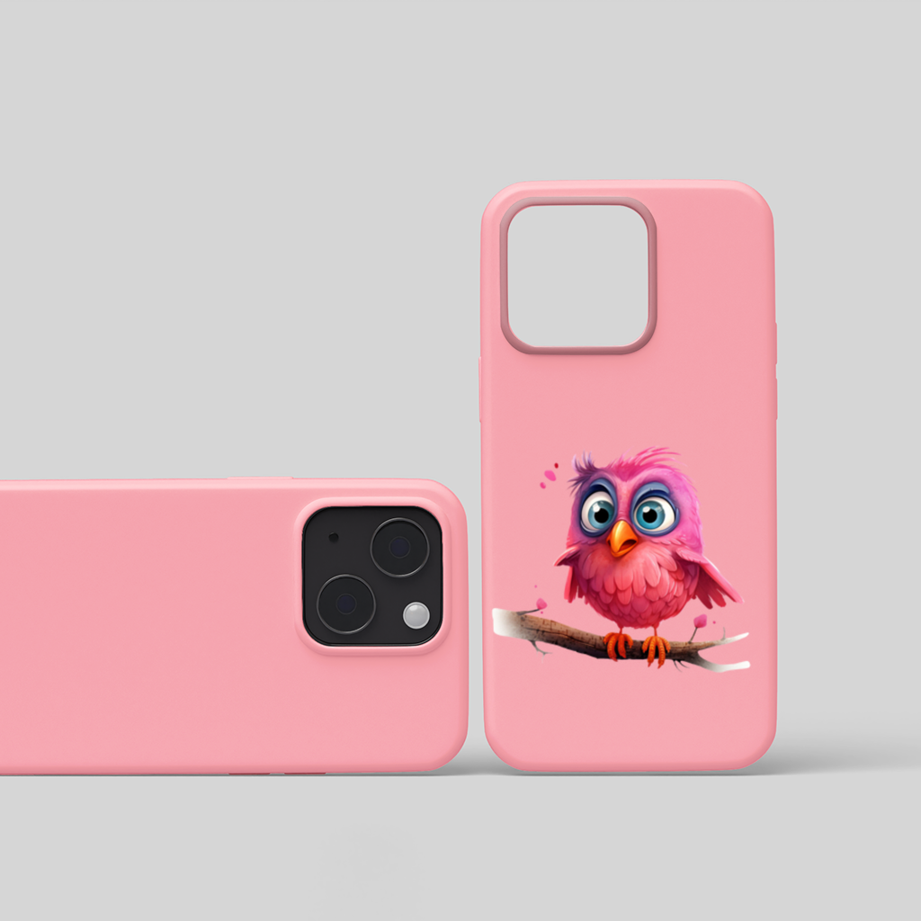 Cute Pink Bird with Large Blue Eyes iPhone 15 Plus Case