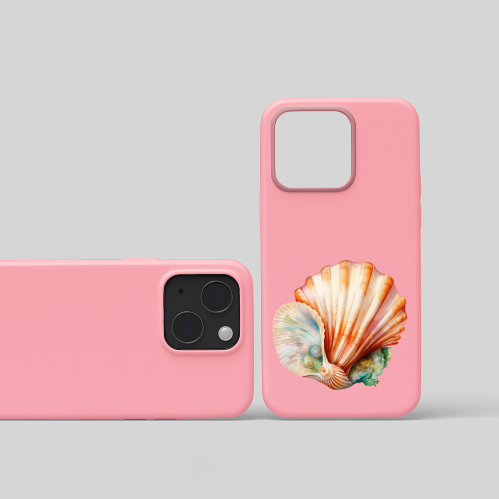 Iridescent Pearls in Orange Scallop Seashell 