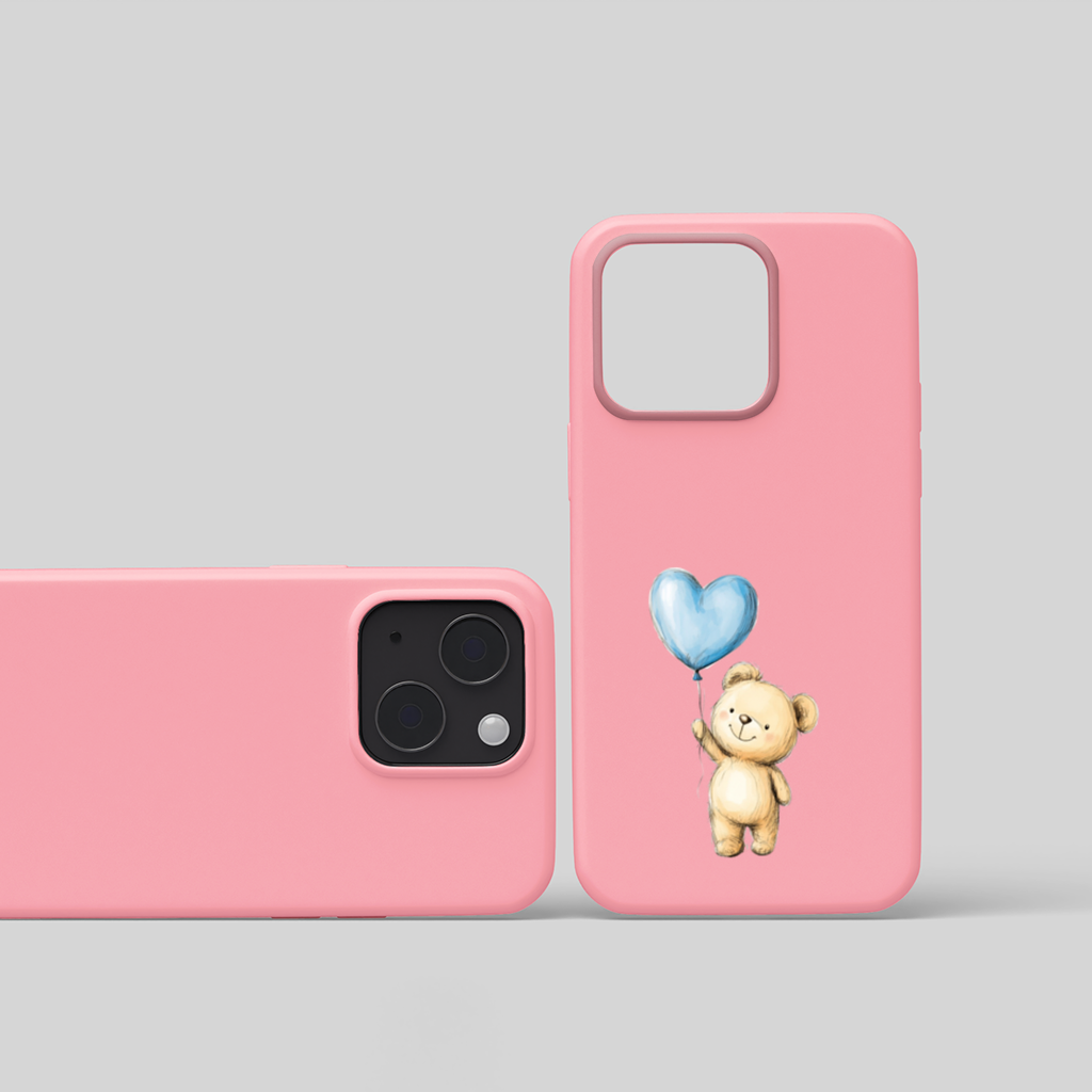 Cute Teddy Bear with Blue Heart Balloon iPhone 15 Plus Case