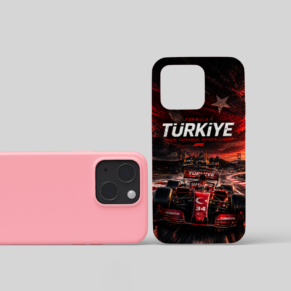 Red Racing Car over Istanbul Skyline iPhone 15 Plus Case