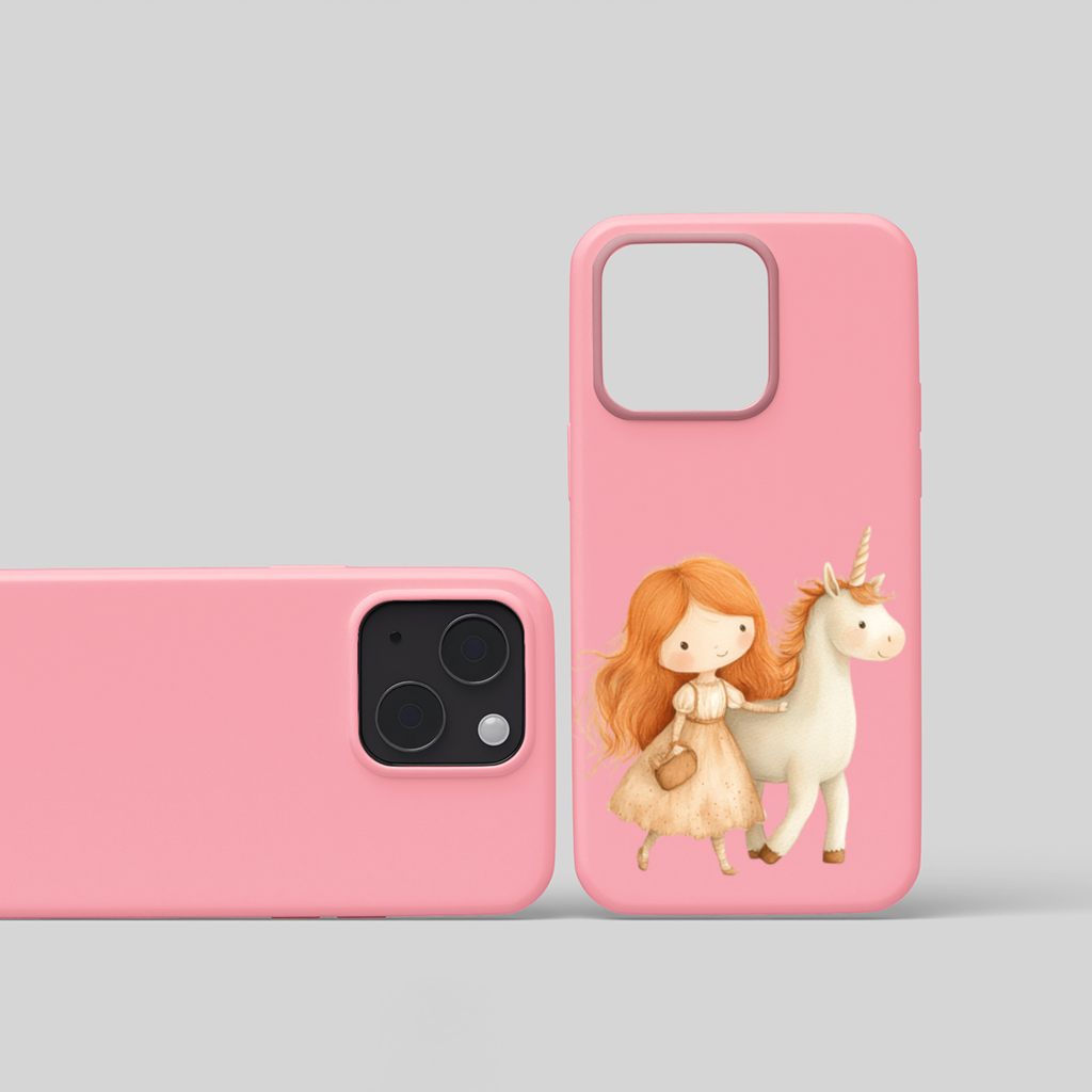 Ginger Girl with Whimsical White Unicorn iPhone 15 Plus Case