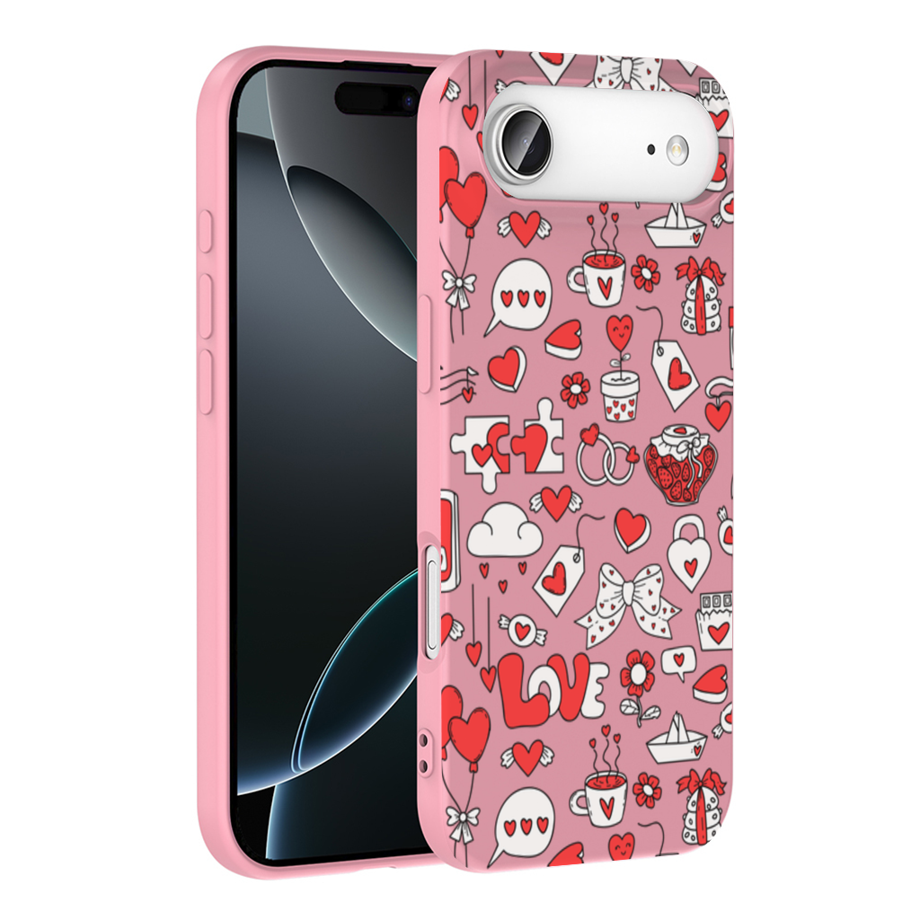 Valentines Day Doodle Love Heart Pattern Cute Design İphone 17 Air Case