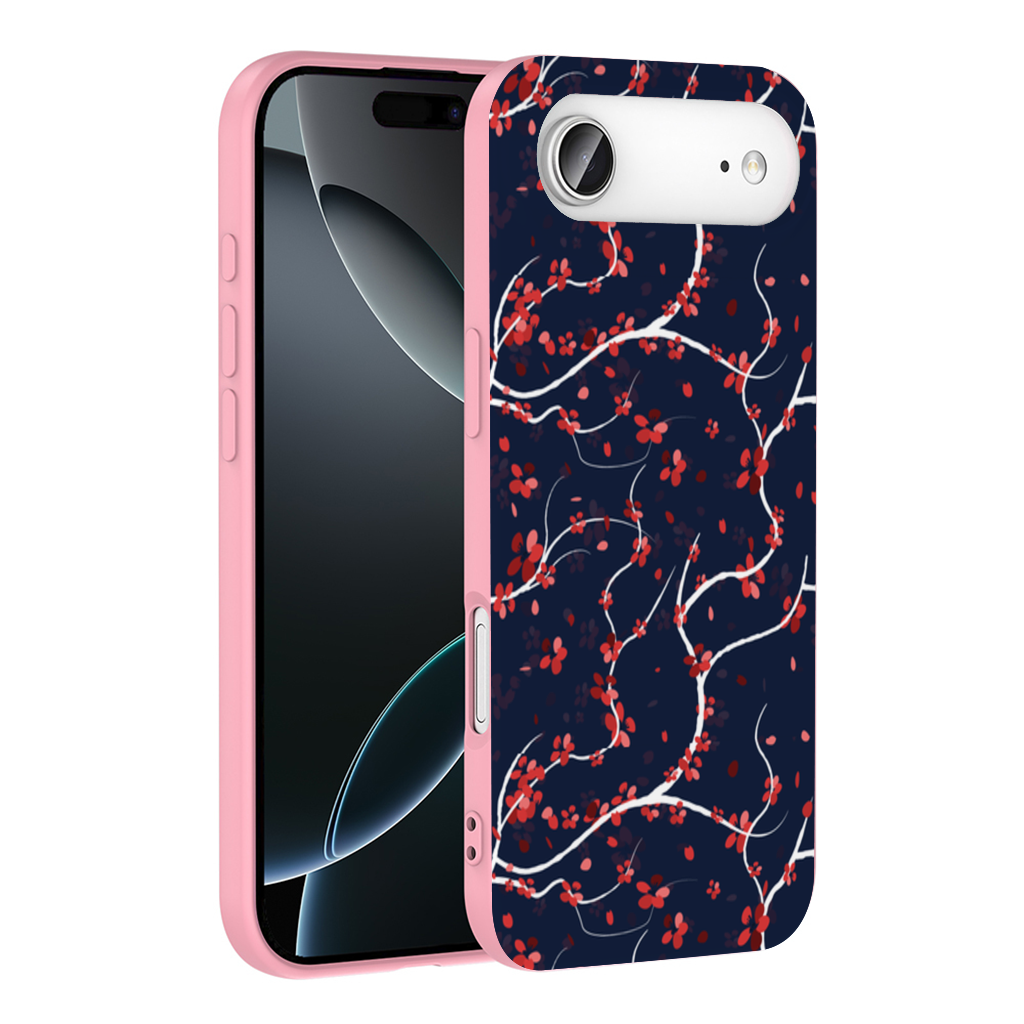 Red Floral Branch Pattern on Navy Background İphone 17 Air Case