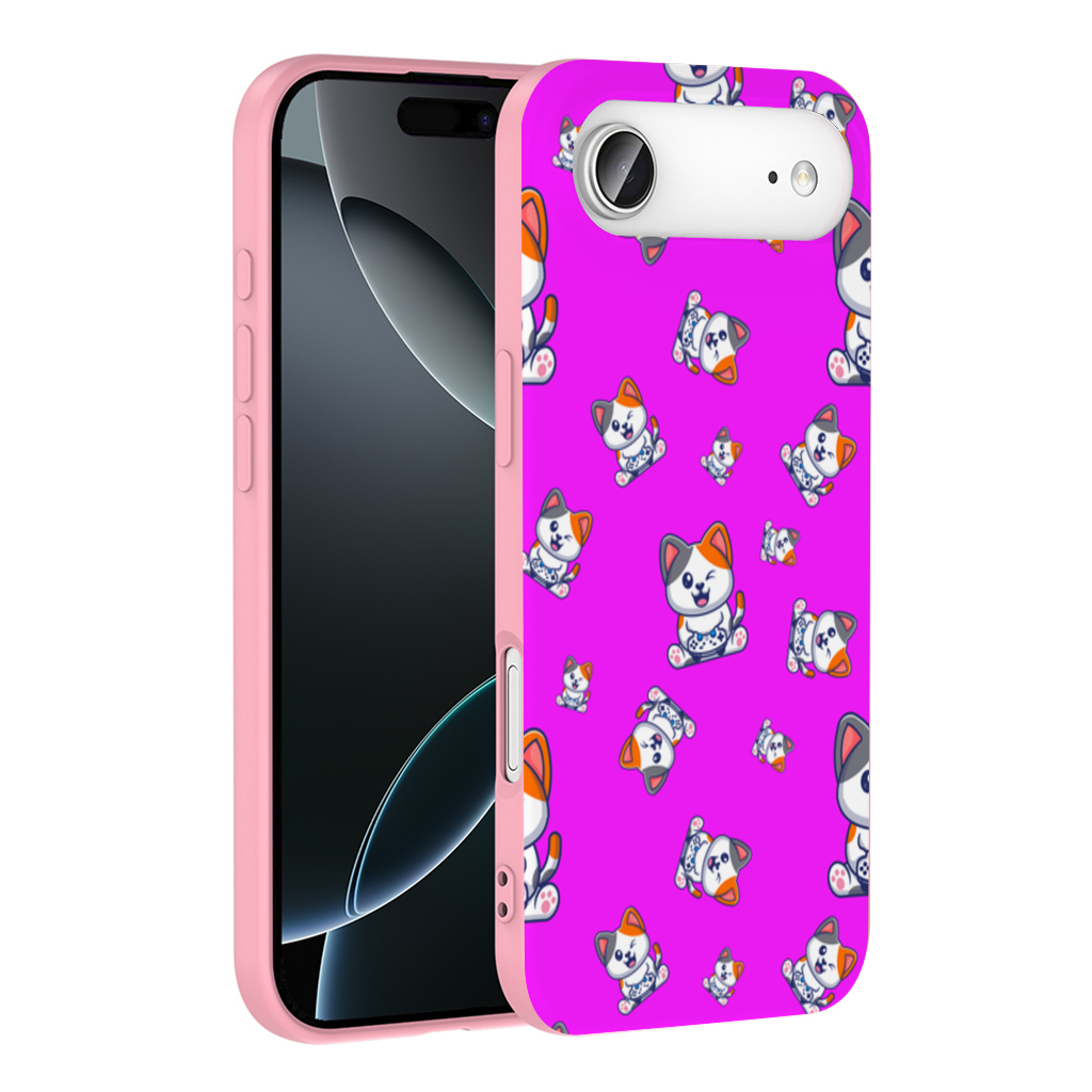 Cute Cartoon Cat Pattern on Pink Background İphone 17 Air Case