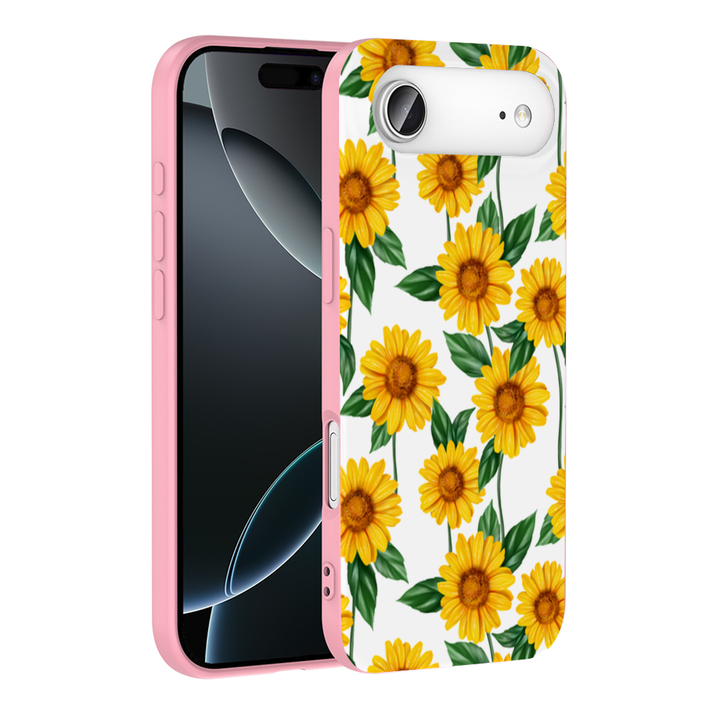 Vibrant Yellow Sunflower and Green Leaf Pattern Illustration İphone 17 Air Case