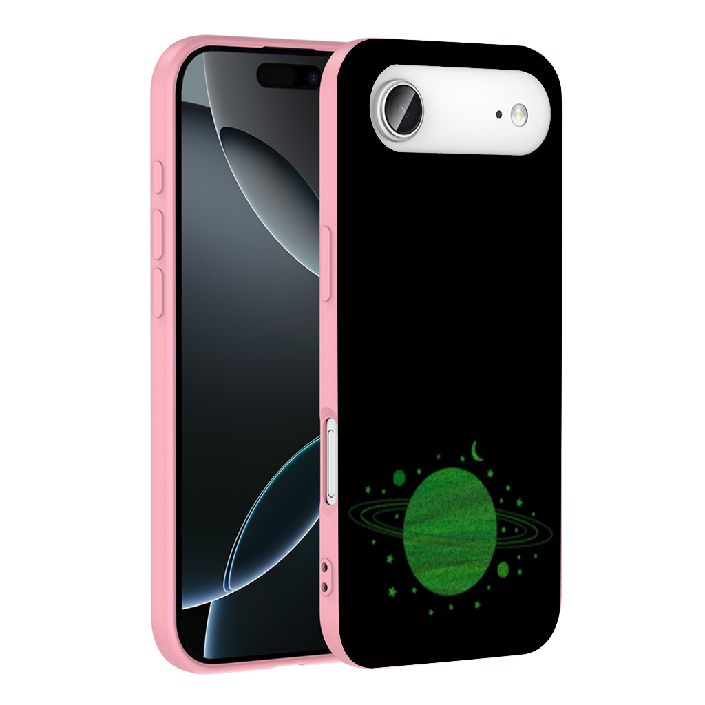 Green planets on a black background. İphone 17 Air Case