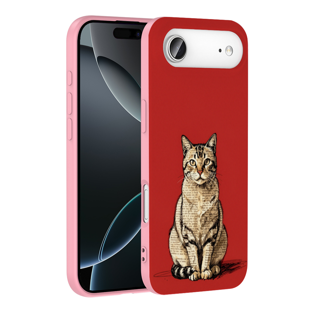 Newsprint Collage Tabby Cat on Red İphone 17 Air Case