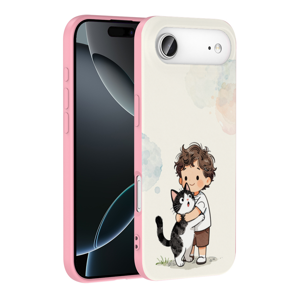 Boy Hugging Tuxedo Cat Charcoal İphone 17 Air Case