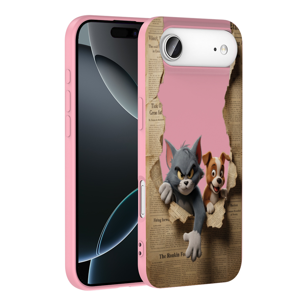 Angry Cat and Happy Puppy Peeking Through Paper İphone 17 Air Case