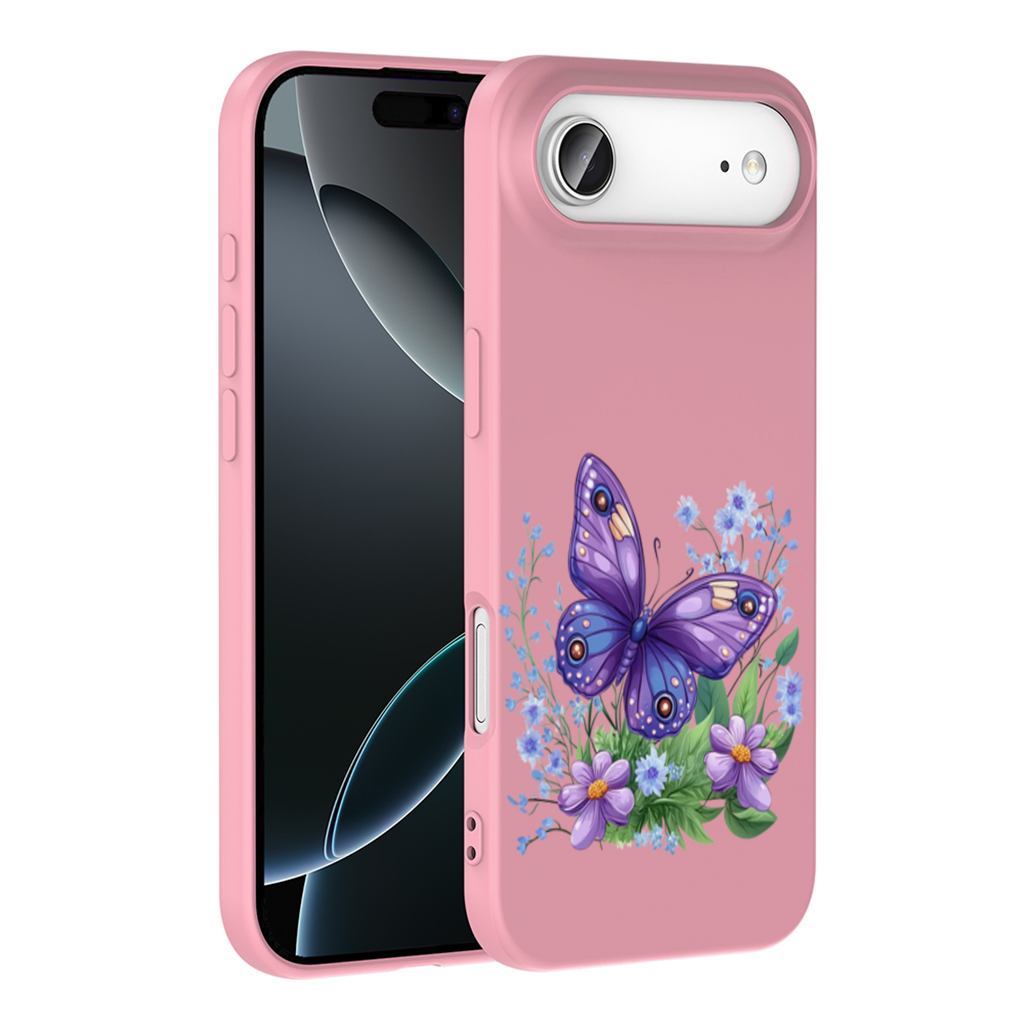 Mor Kelebek ve Mavi Kır Çiçekleri iPhone 17 Air Kılıfı