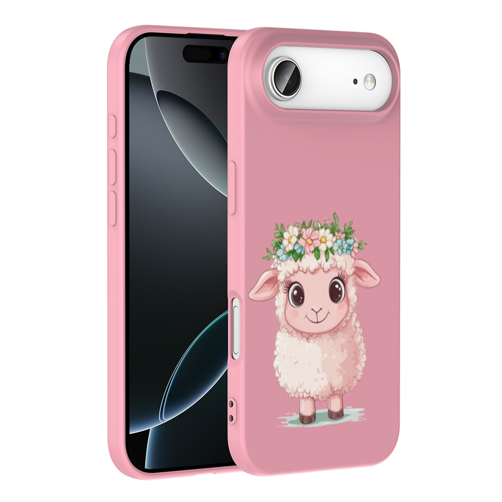 Kawaii Çiçek Taçlı Pembe Kuzu iPhone 17 Air Kılıfı