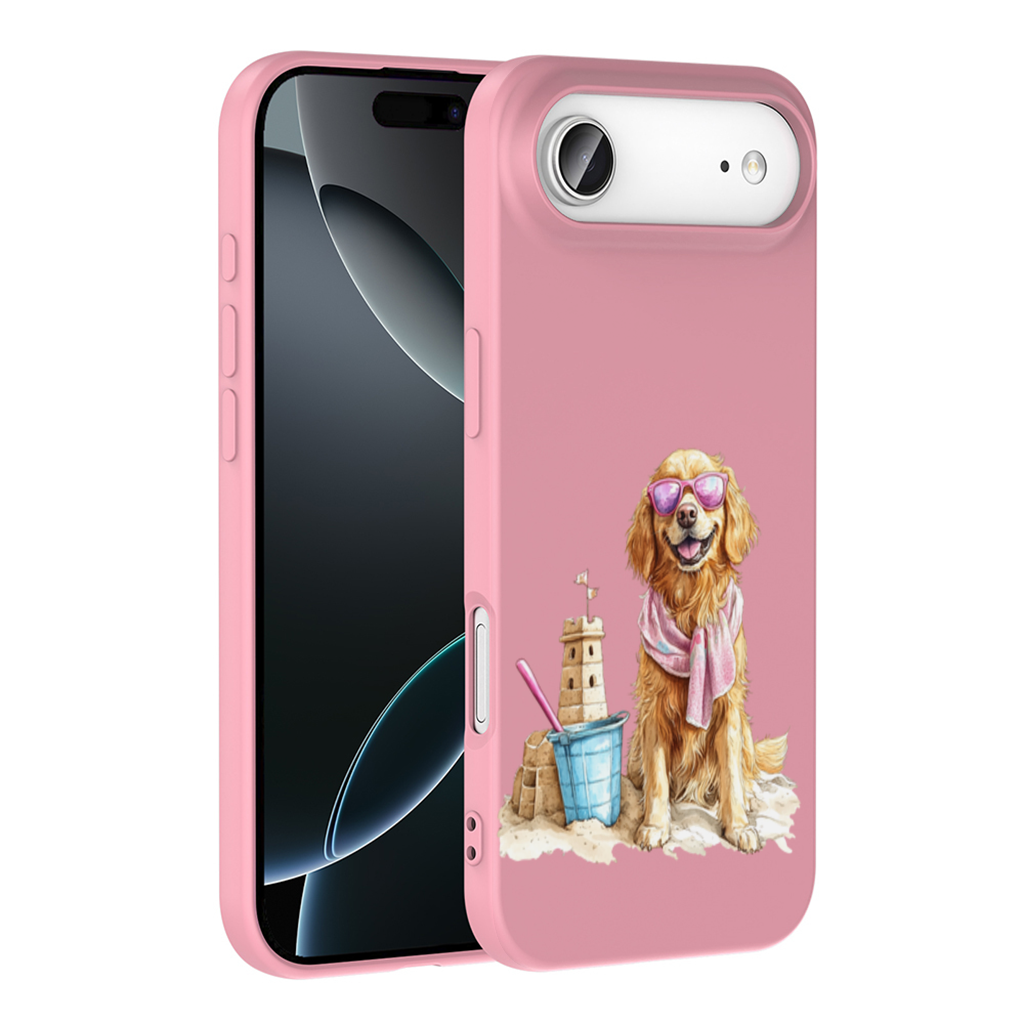 Plajda Pembe Gözlüklü Golden Retriever iPhone 17 Air Kılıfı