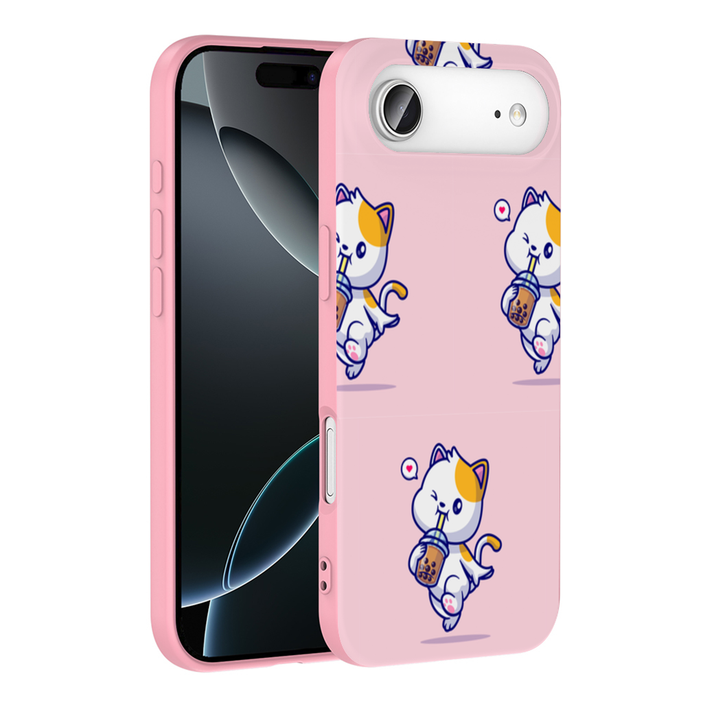 Boba Çayı İçen Kawaii Kedi iPhone 17 Air Kılıfı