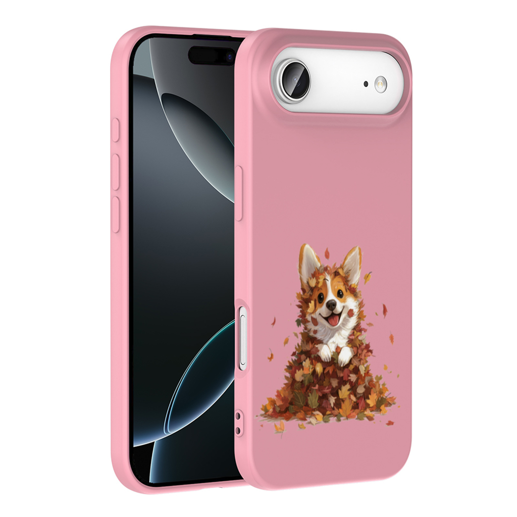 Happy Corgi Puppy in Fall Leaves 