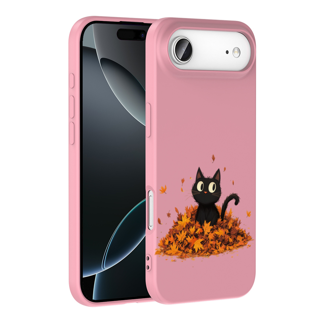 Cute Black Cat in Autumn Leaves 