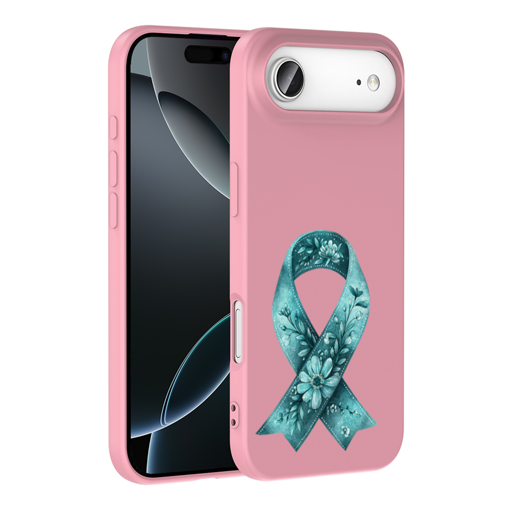 Turkuaz Çiçekli Farkındalık Kurdelesi iPhone 17 Air Kılıfı