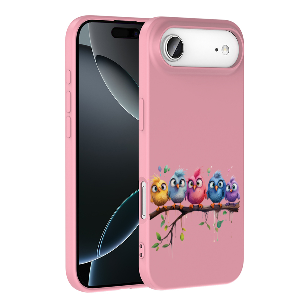 Five Colorful Kawaii Birds on Branch 