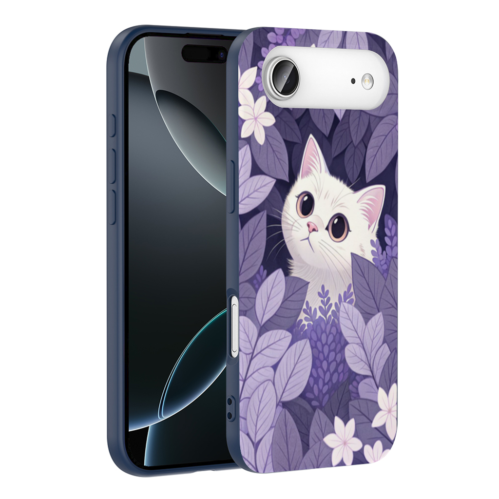Lavanta Yaprakları Arasında Sevimli Beyaz Kedi iPhone 17 Air Kılıfı