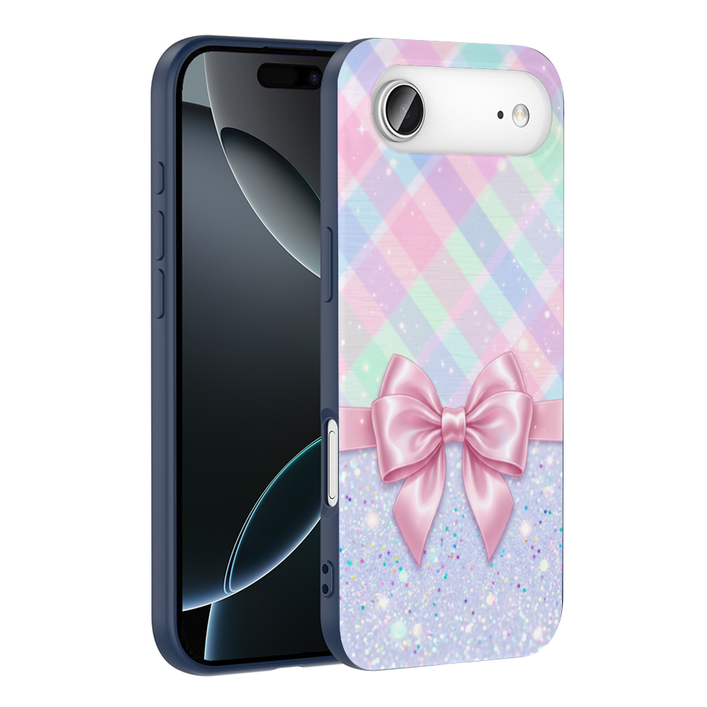 Elegant pink satin bow with pastel plaid background İphone 17 Air Case