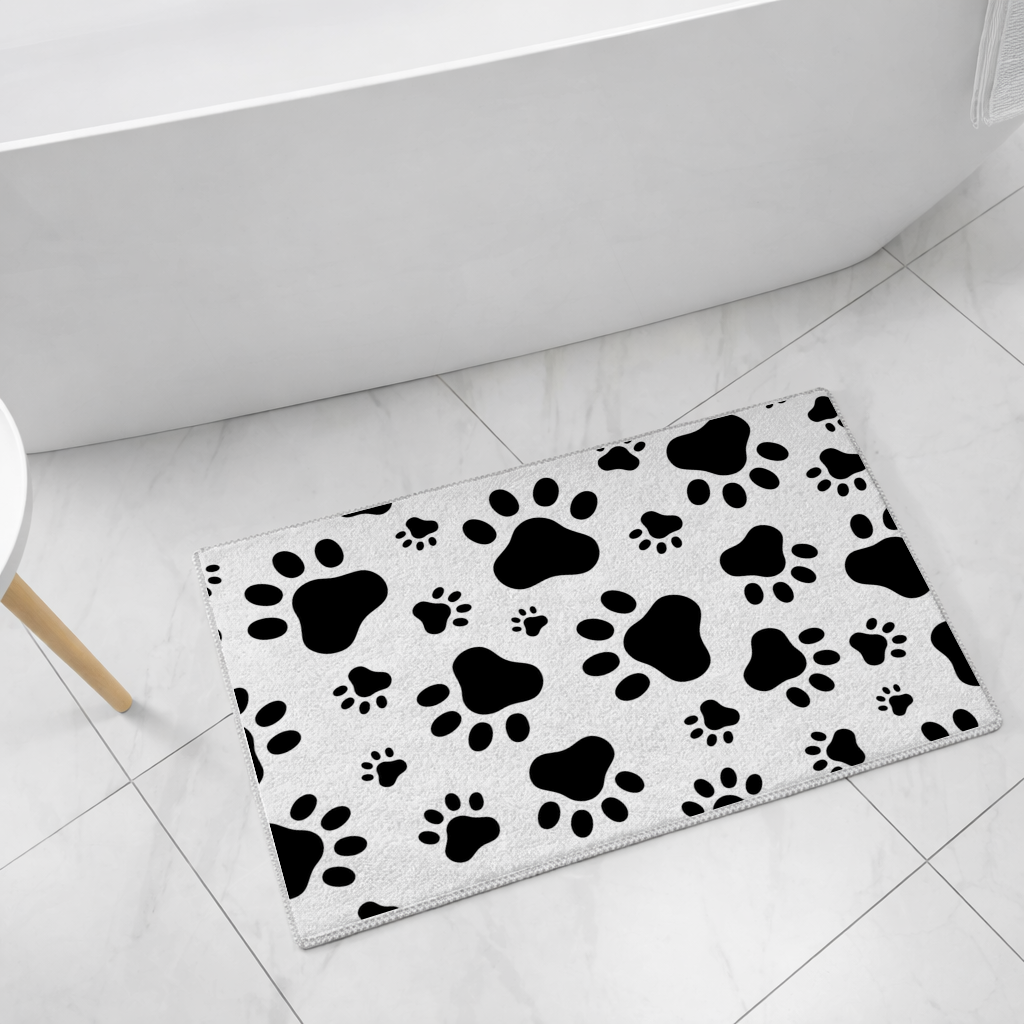 Black and White Paw Pattern Design Bath Mat