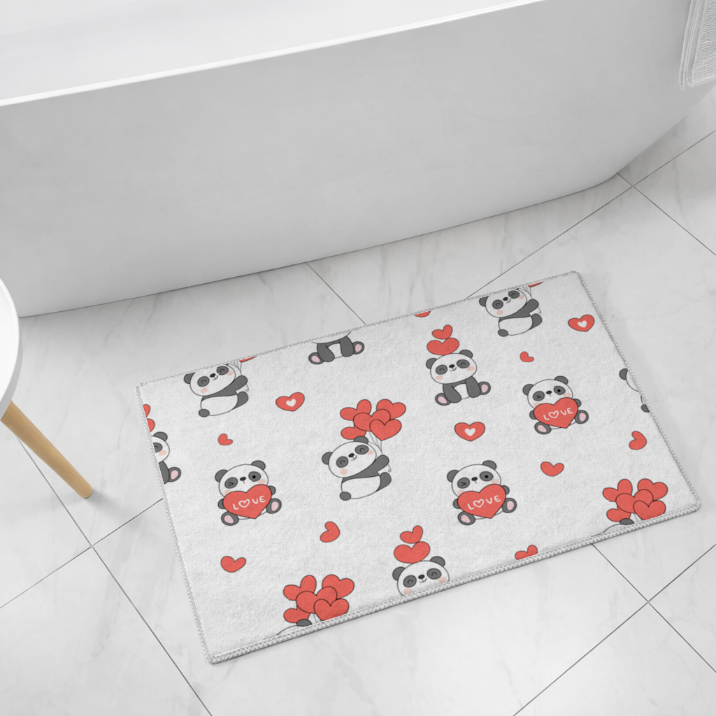 Cute Panda Valentines Day Love Heart Pattern Design Bath Mat