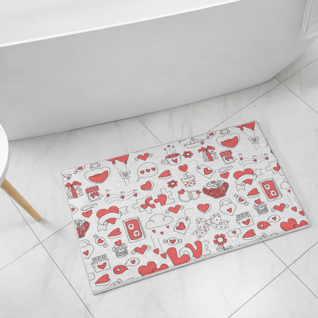 Valentines Day Doodle Love Heart Pattern Cute Design Bath Mat