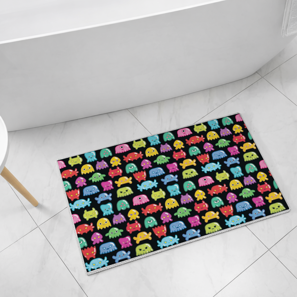 Cute Colorful Monsters Seamless Pattern Bath Mat