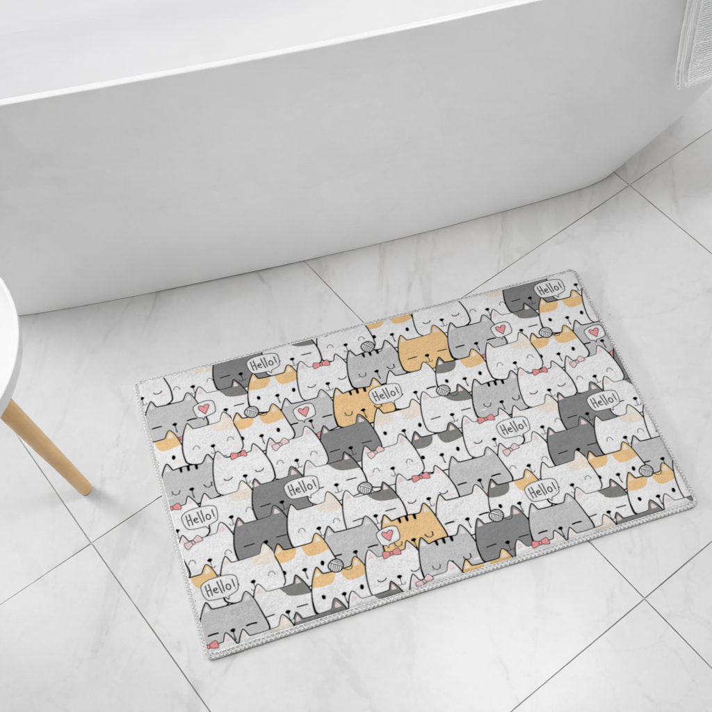 Cute Cartoon Cats Pattern with Speech Bubbles Bath Mat