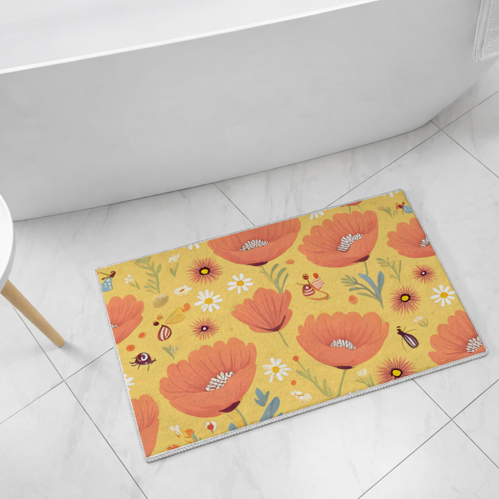 Floral  Insect Pattern  Colorful Design Bath Mat