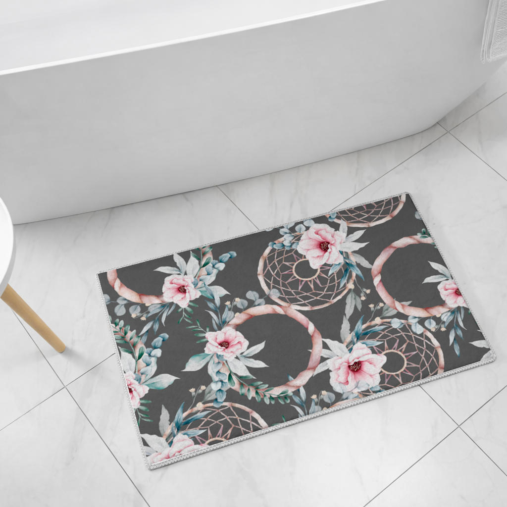 Boho Floral Dreamcatcher Pattern Bath Mat