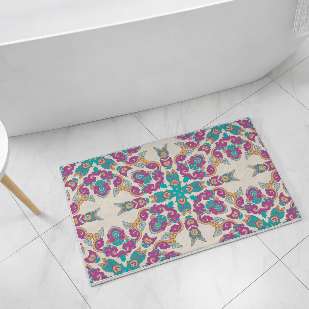 Colorful Oriental Symmetrical Mandala Pattern Bath Mat