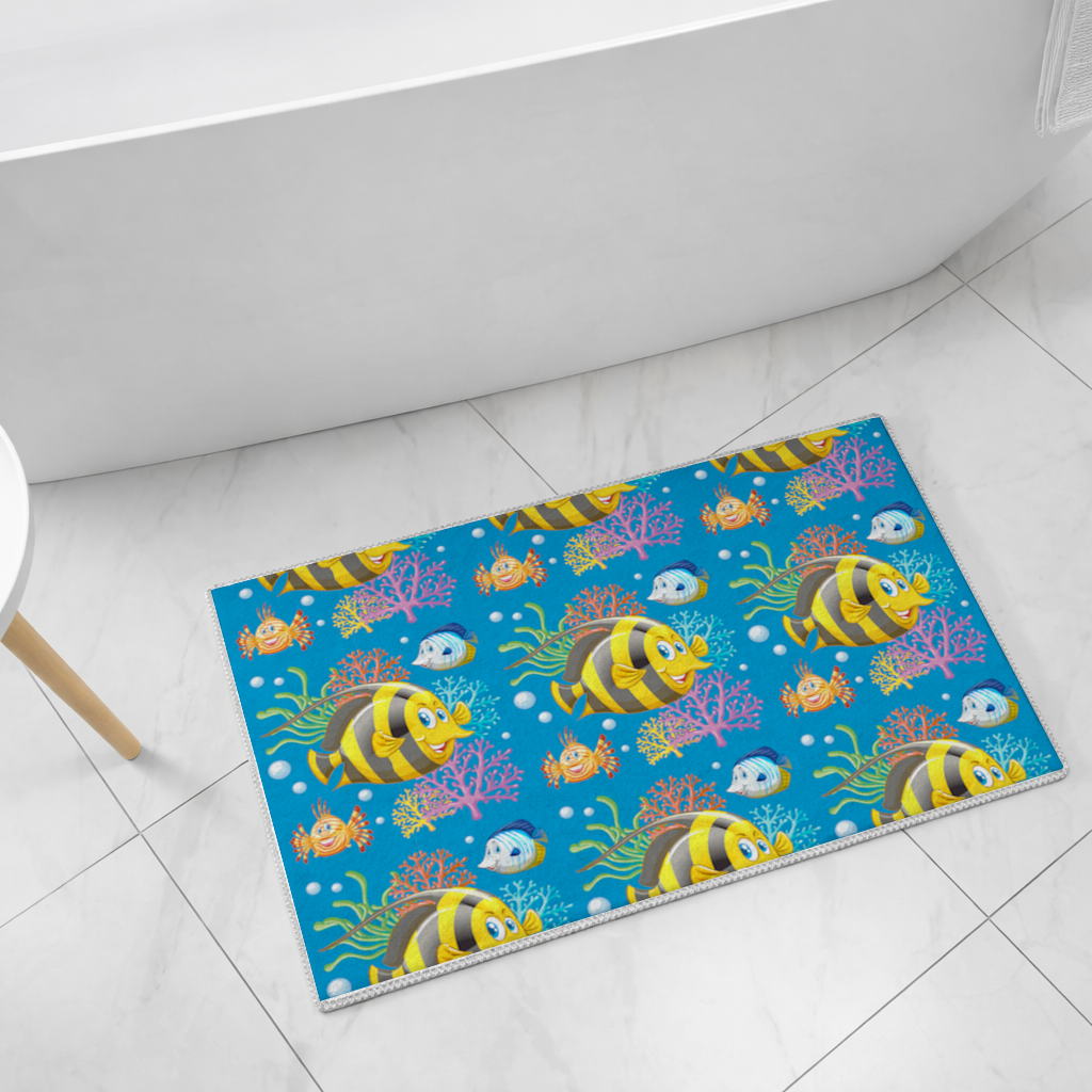 Colorful Tropical Fish and Coral Reef Pattern Bath Mat