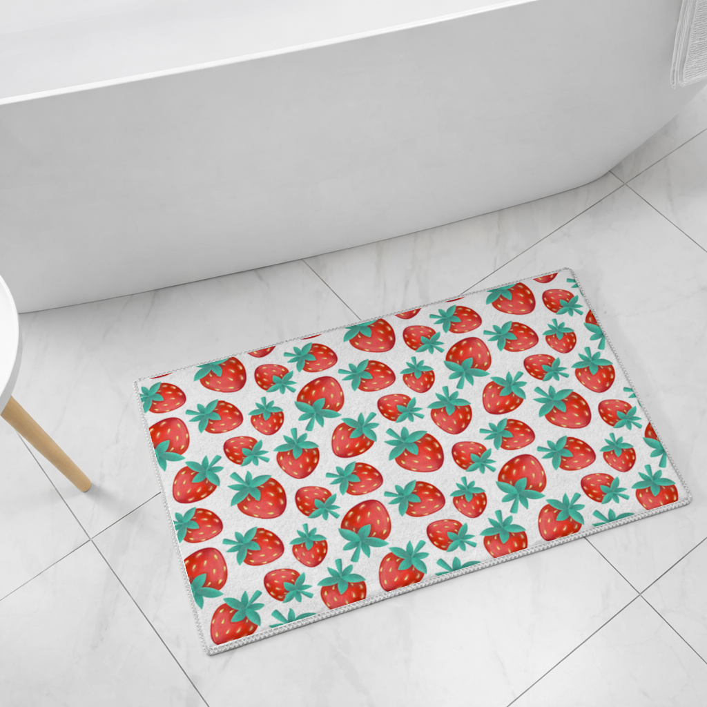 Vibrant Red Strawberry Summer Pattern Bath Mat