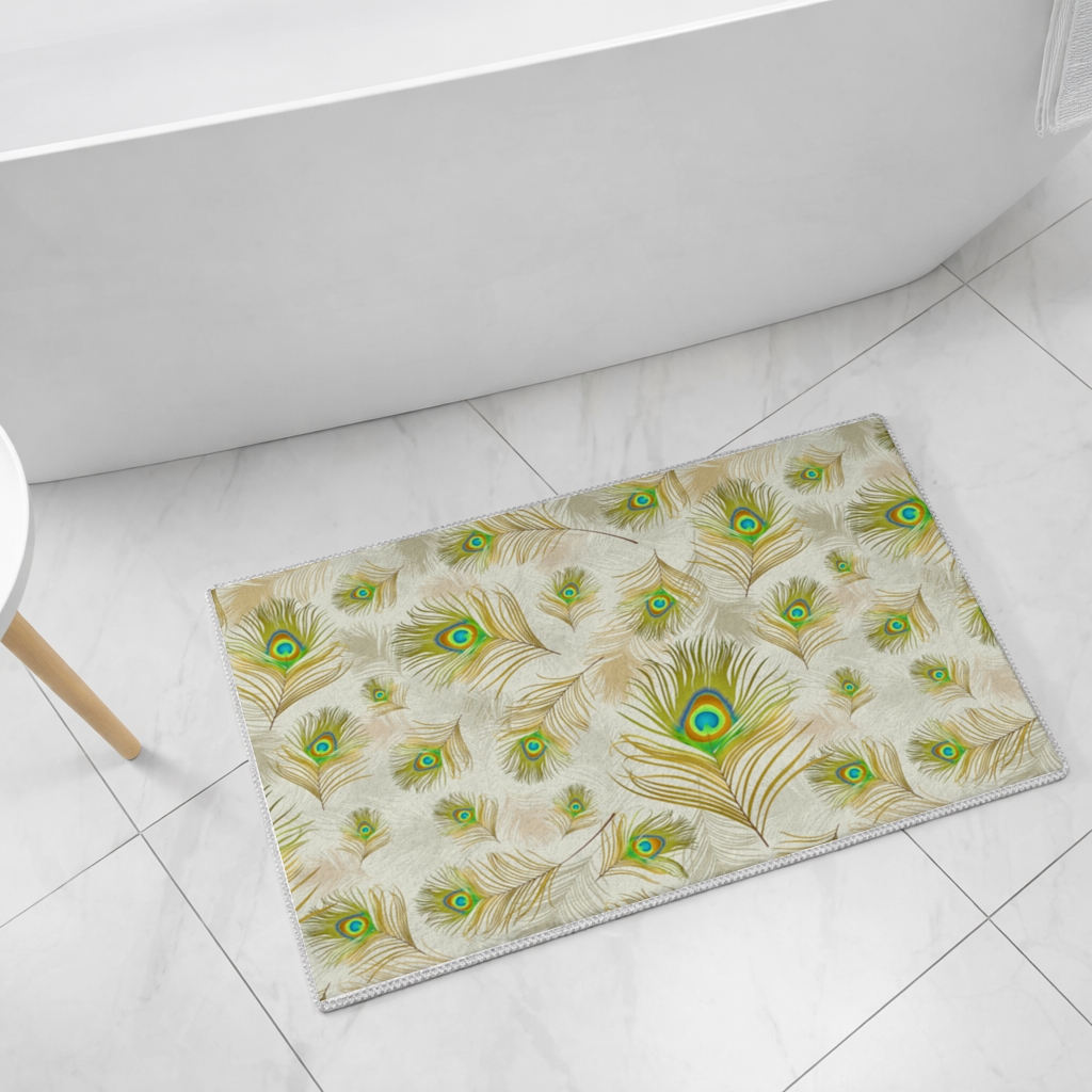 Elegant Peacock Feathers and Exotic Nature Seamless Pattern Bath Mat