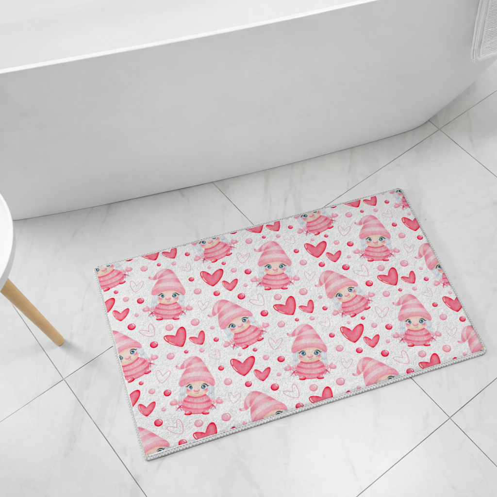 Cute Pink Baby Girl Valentines Day Heart Pattern Design Bath Mat