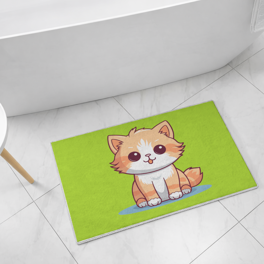 Cute Orange Cat Illustration Bath Mat