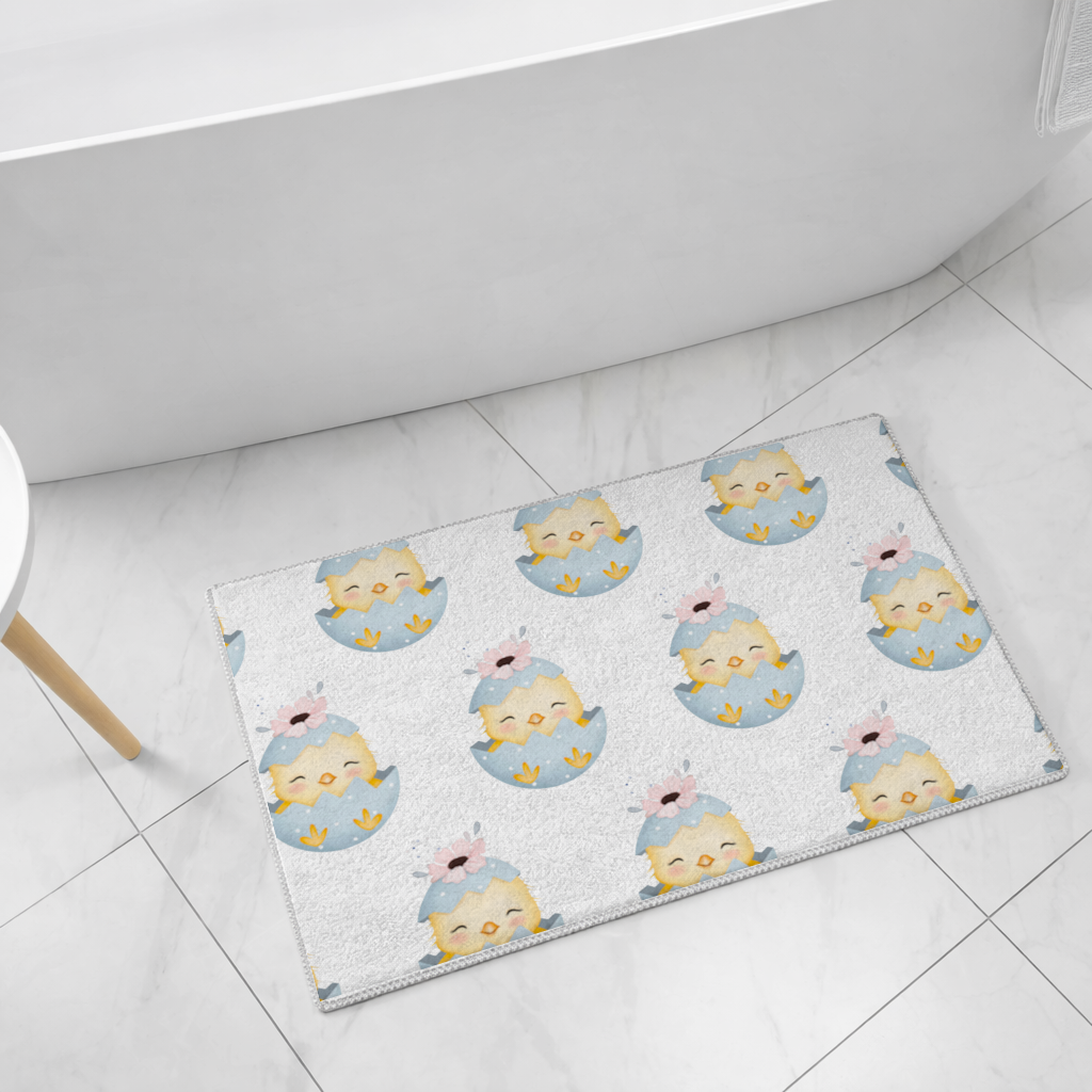 Cute Chick in Egg with Floral Hat Bath Mat